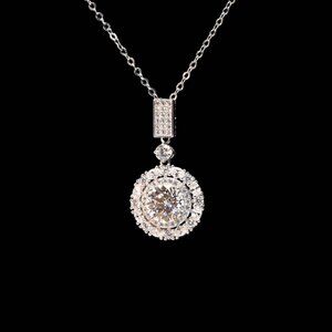 Pure Brilliance · 3.5ct Round Solitaire Halo Moissanite Pendant Necklace · 925SS